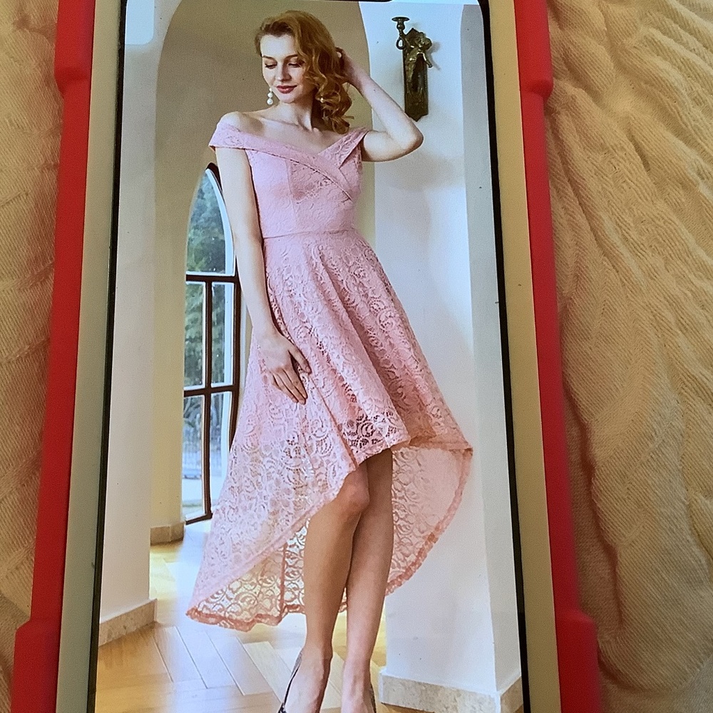 👗👗beautiful Homrain hi-low lace dress on/off shoulder sleeveless